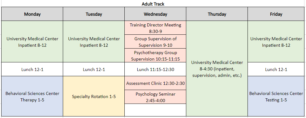 Adult Track Sample Schedule