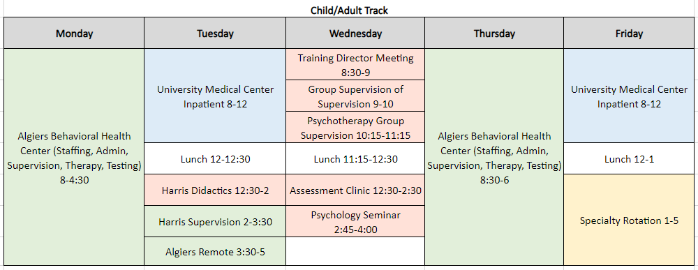 Child Adult Track Sample Schedule