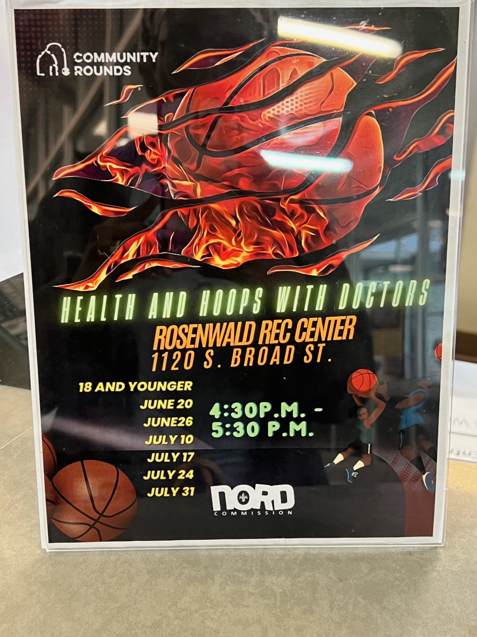 poster for health and hoops with docs