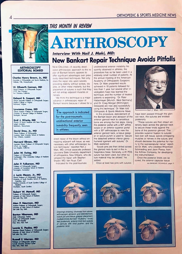Dr. Neil Makis Bankart Suture Repair Published in OSMN June 1990