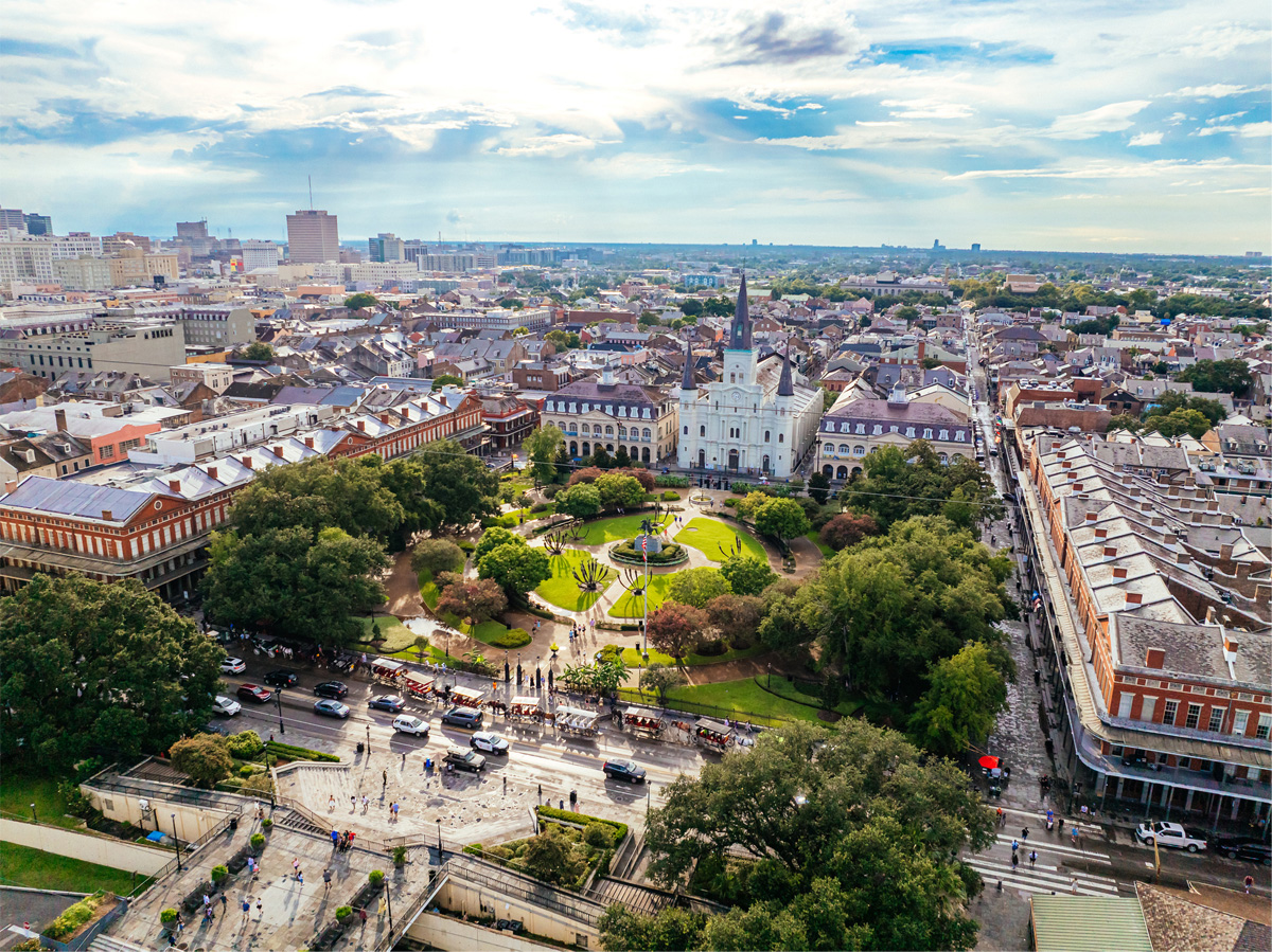 Sky View of Downtown New Orleans and Jackson Square