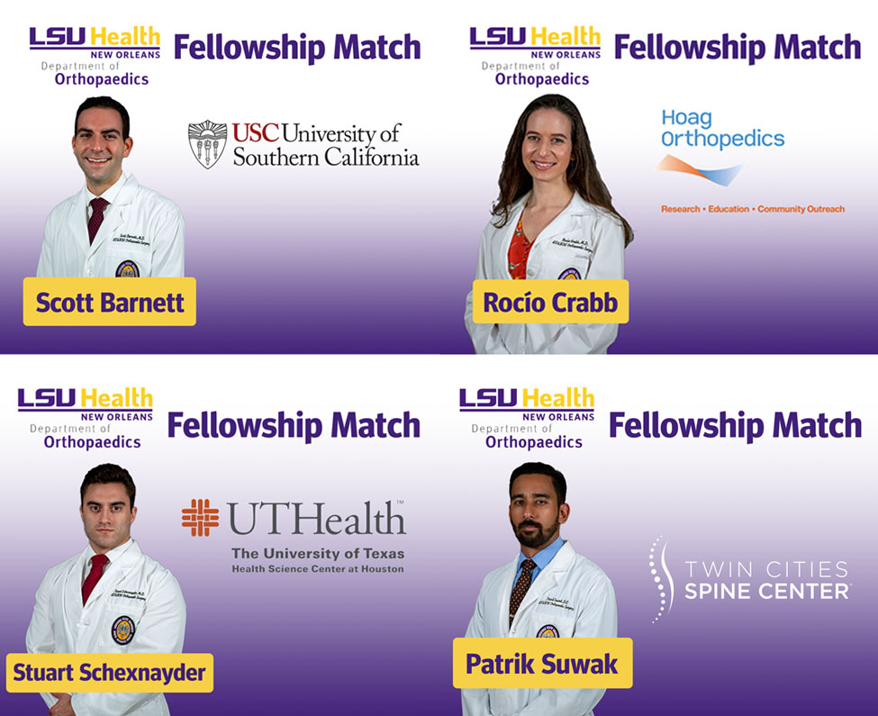 2023 Fellowship Matches, Rocio Crabb, Stuart Schexnayder, Patrik Suwak - LSU Department of Orthopedics